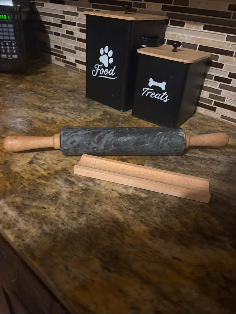 Black Marble Rolling Pin with Wood Handles - Home Accents